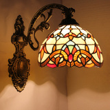 蒂凡尼灯欧式走廊过道卧室灯创意镜前灯铁艺灯具彩色玻璃装饰壁灯