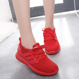 明星同款大红运动鞋女韩版夏季气垫跑步鞋黑色网面透气系带休闲鞋