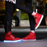 高帮发光板鞋男女款快手红蓝色USB充电七彩鬼步舞鞋子荧光夜光鞋