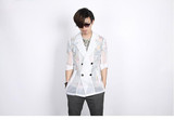 2015夏季潮男防晒衣韩版七分袖透明小西装外套 纯色针丝外套超薄
