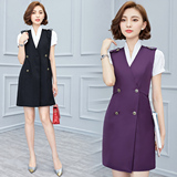 2016夏装新款韩版通勤职业装工作服中长款马甲外套两件套连衣裙女