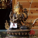藏传佛教用品 进口正宗尼泊尔 青铜鎏金纯铜密宗佛像 7寸四臂观音