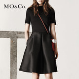 MO&Co.小高领针织拼梭织纯色褶裥短袖连衣裙伞裙MA1631DRS21 moco
