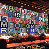 大型壁画 KTV酒吧个性复古墙纸3D立体浮雕字母艺术电视背景墙壁纸