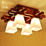 美式吸顶灯中式客厅灯具大灯大气大厅复古实木木质灯方形中国风灯