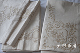 外贸出口欧美原单本米色白色纯棉机工绣花被套床单枕套四件套