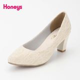 2016夏季新款Honeys日系纯色蕾丝花朵刺绣尖头浅口高跟鞋单鞋