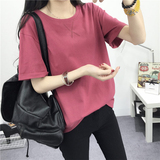 夏韩版短袖T恤女宽松 学生纯棉圆领韩国纯色修身大码女装半袖潮流