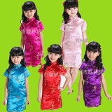女童夏季新品 儿童夏季唐装复古中式表演服 六一演出套装锦缎旗袍
