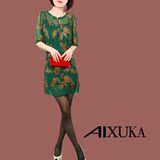 AIXUKA2016夏季女装大码真丝衫 精致盘花中长款桑蚕丝上衣/衬衫