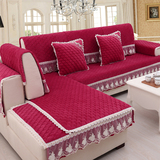 尚工纺 定制酒红水晶绒欧式防滑沙发垫 简约时尚布艺四季沙发坐垫