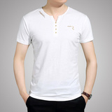 夏装韩版男士短袖T恤  纯色v领衣服 修身男装休闲体恤 半袖打底衫