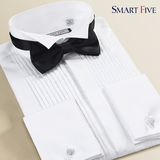 SmartFive 2016春装新款宴会白色丝光棉燕子领商务正装衬衫男长袖