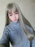 时尚新品假发女长发奶奶灰空气刘海长发直发自然烟灰色韩国流行整