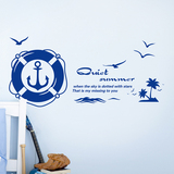 船舵椰树海浪地中海风格自粘墙贴纸贴画可移除装饰背景宁静的沙滩