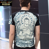 柯普赫夏季中国风印花纹身个性花短袖T恤男 半截袖衣服男装体恤潮