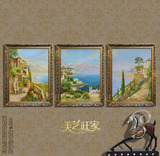 新品三联田园地中海风格套画有框客厅油画组合装饰画手绘风景壁画
