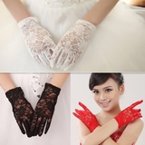 白色短款蕾丝新娘手套 结婚全指婚纱手套婚纱礼服配饰米/红/黑色