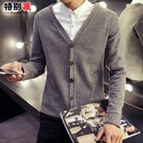 韩版修身男士休闲针织开衫V领套头毛衣流行港风青年外套大码男装