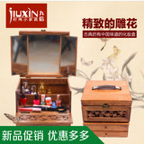 中日式复古典实木质制雕花手提化妆品梳妆柜收纳箱桌面有盖带镜子