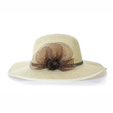 中老年帽子女夏季亚麻遮阳帽太阳帽妈妈大檐防晒帽子花朵沙滩凉帽