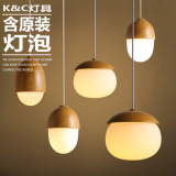 kc灯具北欧现代简约日式餐厅卧室儿童房个性创意单头木纹坚果吊灯