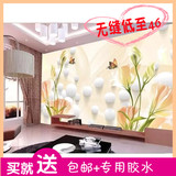 无缝大型3d立体壁画简约温馨百合花与蝴蝶墙纸沙发客厅背景墙壁纸