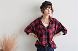 韩国东大门代购秋装新品宽松BF风长袖衬衫女长款格子衬衣外套