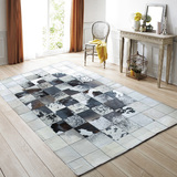 欧美客厅牛皮马毛地毯设计师抽象图案现代卧室茶几黑白色几何风格