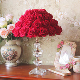 田园 浪漫花朵台灯装饰台灯 水晶台灯 高档植绒红玫瑰