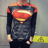 型男硬汉超人印花美国队长钢铁侠修身速干健身薄弹力长袖T恤男潮