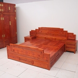 特价明清仿古中式实木卧室家具古典山水雕刻南榆木1.8米双人床