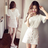 夏季韩版新款女装气质大码显瘦蕾丝两件套包臀裙雪纺连衣裙套装裙