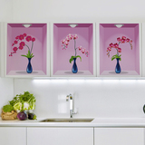 3D立体贴画客厅沙发墙壁装饰品墙贴纸卧室温馨花瓶仿真盆栽蝴蝶兰