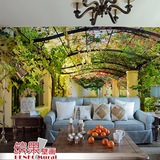 立体大型壁画温馨风景树林欧式田园壁纸葡萄架餐厅咖啡厅背景墙纸