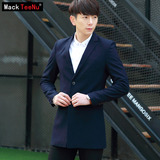 男士春季韩版修身中长款小西装纯色休闲西服外套上衣青年男装单西