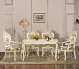 欧式实木餐桌椅组合6人 橡木雕花餐桌椅子白色描金长方形饭桌餐台