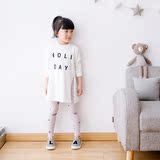 2016春款女童儿童装宝宝字母印花白色开叉长袖长款卫衣韩版套头衫