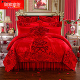 婚庆四件套大红贡缎提花刺绣被套夹棉床盖六八件套1.8/2.0m床特价