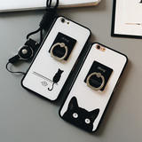 GY 苹果iPhone5手机壳硅胶 i5s保护套挂绳简约指环支架卡通猫咪女