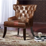 欧式单人椅沙发椅实木铆钉复古皮椅书房椅洽谈休闲椅子售楼处特价
