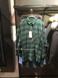 zara正品代购女装 经典直筒长袖绿色格子衬衫 8244/469 2016春装