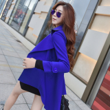 2015秋季新品韩版女装长袖裙摆上衣纯色春秋装女子风衣中长款外套