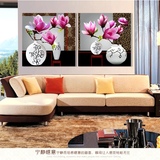 3D5D印花十字绣卧室餐厅花卉小幅系列两联最新款玉兰花花瓶钻石画