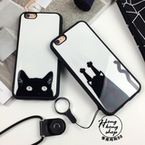 可爱黑白猫咪原创Iphone6s/Plus/5s手机壳包邮挂绳全包软壳保护套