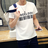 夏季新款韩版男士短袖T恤字母印花夏天青少年修身学生圆领潮衣服
