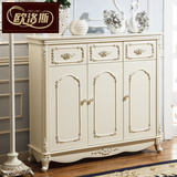 欧式鞋柜实木美式雕花象牙白色烤漆对开门大容量超薄玄关宜家厅柜