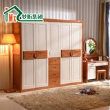 欧式地中海实木衣柜橡木储物柜白色壁橱板式卧室组合木质五门衣柜