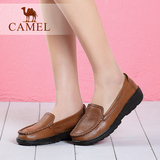 Camel/骆驼头层牛皮低跟坡跟女鞋 时尚套脚软皮真皮休闲鞋春单鞋