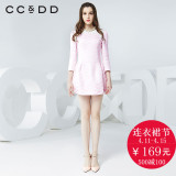 CCDD2016春装专柜正品新款菱形格提花后V领连衣裙修身显瘦花苞裙